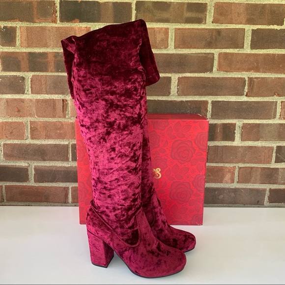 Carlos by Carlos Santana Shoes - Carlos by Carlos Santana Women’s Rumer Red Velvet Over-The-Knee Boots Size US 8